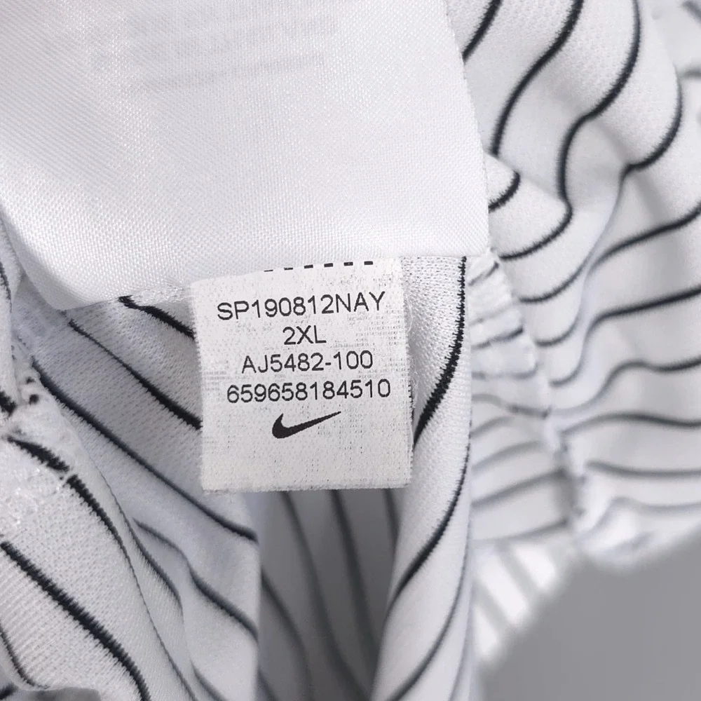 Nike Dri-FIT Polo Shirt‎ Men's 2XL White Black Striped Performance AJ5482 Swoosh